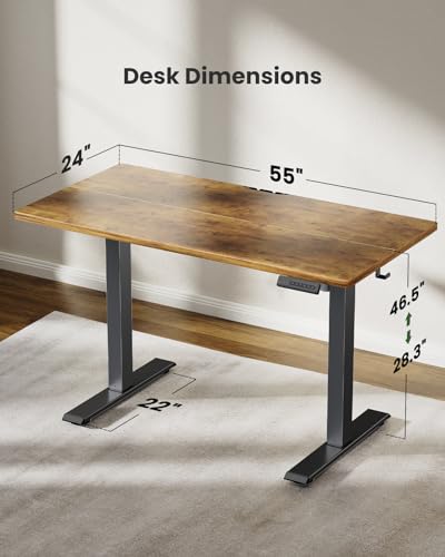 Marsail Electric Standing Desk  Adjustable Height Stand up Home Office Desk Large 55x24 Inch Sit Stand Computer Desk  with 4 Memory Presets  Headphone Hook Cable Organizer  Rustic Brown