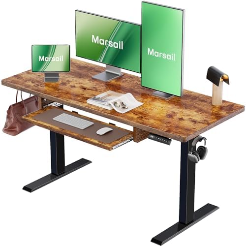 Marsail Electric Standing Desk with Ergonomic Keyboard Tray  48x24 Inch Adjustable Height with 27 5  to 46 7  Height Range  4 Memory Presets  Smooth and Quiet Lifting  Computer Workstation  Rustic