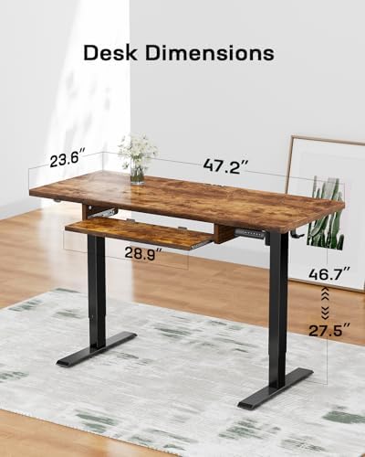 Marsail Electric Standing Desk with Ergonomic Keyboard Tray  48x24 Inch Adjustable Height with 27 5  to 46 7  Height Range  4 Memory Presets  Smooth and Quiet Lifting  Computer Workstation  Rustic