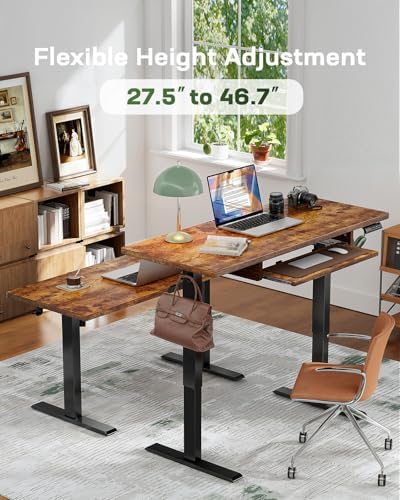 Marsail Electric Standing Desk with Ergonomic Keyboard Tray  48x24 Inch Adjustable Height with 27 5  to 46 7  Height Range  4 Memory Presets  Smooth and Quiet Lifting  Computer Workstation  Rustic