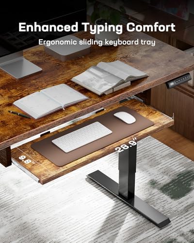 Marsail Electric Standing Desk with Ergonomic Keyboard Tray  48x24 Inch Adjustable Height with 27 5  to 46 7  Height Range  4 Memory Presets  Smooth and Quiet Lifting  Computer Workstation  Rustic