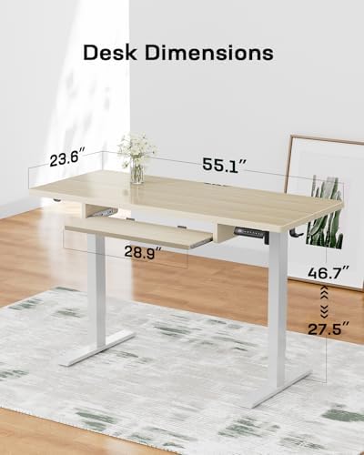 Marsail Electric Standing Desk with Ergonomic Keyboard Tray  48x24 Inch Adjustable Height with 27 5  to 46 7  Height Range  4 Memory Presets  Smooth and Quiet Lifting  Computer Workstation  Rustic