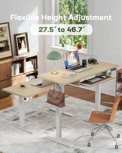 Marsail Electric Standing Desk with Ergonomic Keyboard Tray  48x24 Inch Adjustable Height with 27 5  to 46 7  Height Range  4 Memory Presets  Smooth and Quiet Lifting  Computer Workstation  Rustic