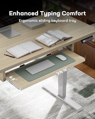 Marsail Electric Standing Desk with Ergonomic Keyboard Tray  48x24 Inch Adjustable Height with 27 5  to 46 7  Height Range  4 Memory Presets  Smooth and Quiet Lifting  Computer Workstation  Rustic