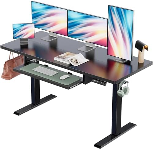 Marsail Electric Standing Desk with Ergonomic Keyboard Tray  48x24 Inch Adjustable Height with 27 5  to 46 7  Height Range  4 Memory Presets  Smooth and Quiet Lifting  Computer Workstation  Rustic