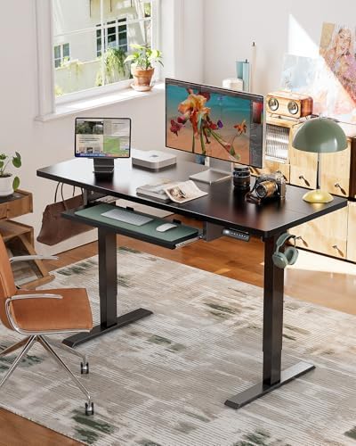 Marsail Electric Standing Desk with Ergonomic Keyboard Tray  48x24 Inch Adjustable Height with 27 5  to 46 7  Height Range  4 Memory Presets  Smooth and Quiet Lifting  Computer Workstation  Rustic