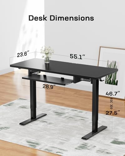 Marsail Electric Standing Desk with Ergonomic Keyboard Tray  48x24 Inch Adjustable Height with 27 5  to 46 7  Height Range  4 Memory Presets  Smooth and Quiet Lifting  Computer Workstation  Rustic