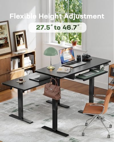 Marsail Electric Standing Desk with Ergonomic Keyboard Tray  48x24 Inch Adjustable Height with 27 5  to 46 7  Height Range  4 Memory Presets  Smooth and Quiet Lifting  Computer Workstation  Rustic