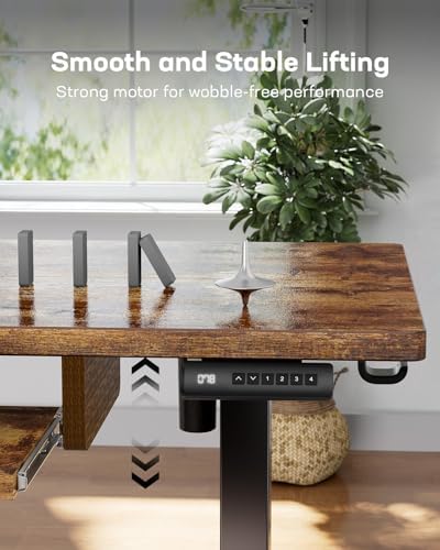 Marsail Electric Standing Desk with Ergonomic Keyboard Tray  48x24 Inch Adjustable Height with 27 5  to 46 7  Height Range  4 Memory Presets  Smooth and Quiet Lifting  Computer Workstation  Rustic