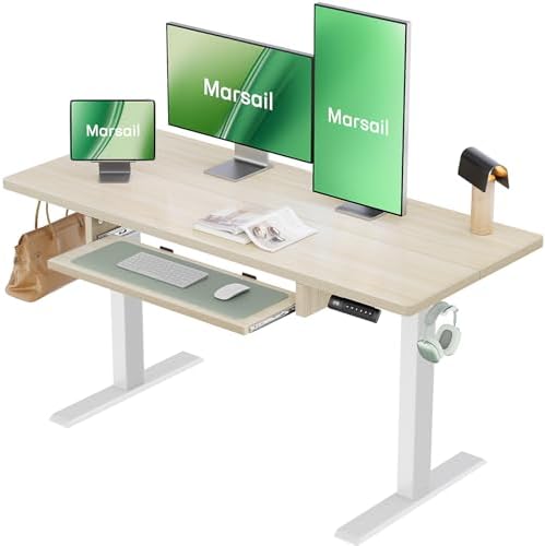 Marsail Electric Standing Desk with Ergonomic Keyboard Tray  48x24 Inch Adjustable Height with 27 5  to 46 7  Height Range  4 Memory Presets  Smooth and Quiet Lifting  Computer Workstation  Rustic