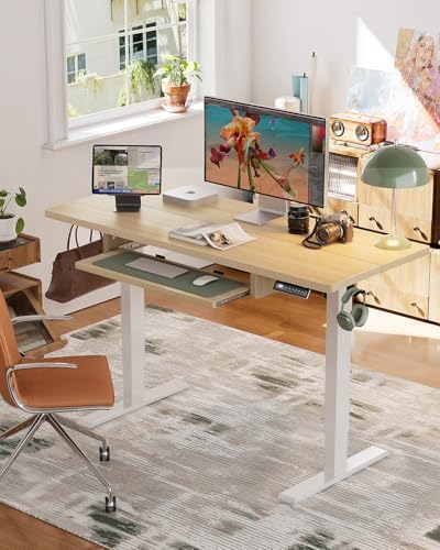 Marsail Electric Standing Desk with Ergonomic Keyboard Tray  48x24 Inch Adjustable Height with 27 5  to 46 7  Height Range  4 Memory Presets  Smooth and Quiet Lifting  Computer Workstation  Rustic