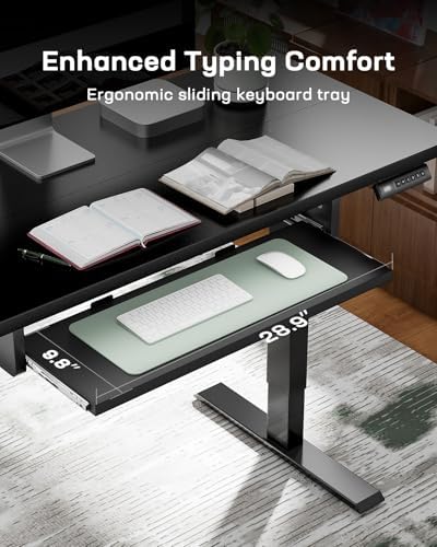 Marsail Electric Standing Desk with Ergonomic Keyboard Tray  48x24 Inch Adjustable Height with 27 5  to 46 7  Height Range  4 Memory Presets  Smooth and Quiet Lifting  Computer Workstation  Rustic