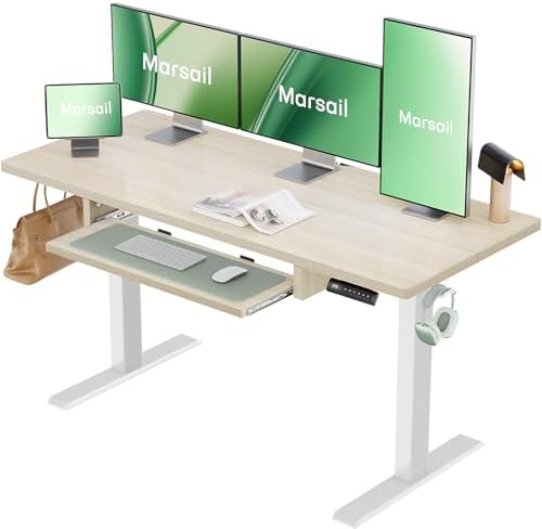 Marsail Electric Standing Desk with Ergonomic Keyboard Tray  48x24 Inch Adjustable Height with 27 5  to 46 7  Height Range  4 Memory Presets  Smooth and Quiet Lifting  Computer Workstation  Rustic