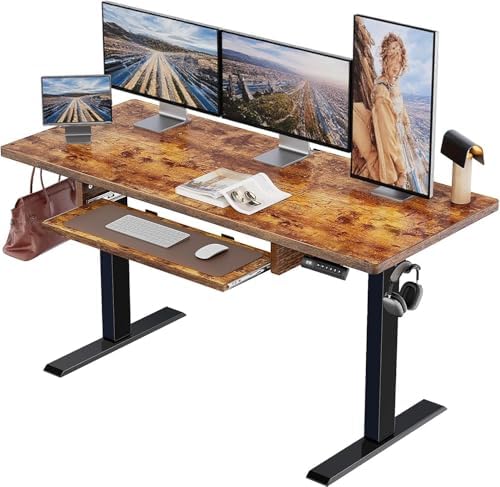 Marsail Electric Standing Desk with Ergonomic Keyboard Tray  48x24 Inch Adjustable Height with 27 5  to 46 7  Height Range  4 Memory Presets  Smooth and Quiet Lifting  Computer Workstation  Rustic