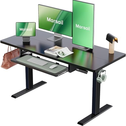 Marsail Electric Standing Desk with Ergonomic Keyboard Tray  48x24 Inch Adjustable Height with 27 5  to 46 7  Height Range  4 Memory Presets  Smooth and Quiet Lifting  Computer Workstation  Rustic
