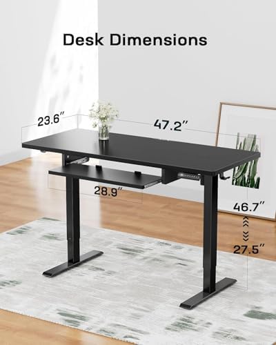 Marsail Electric Standing Desk with Ergonomic Keyboard Tray  48x24 Inch Adjustable Height with 27 5  to 46 7  Height Range  4 Memory Presets  Smooth and Quiet Lifting  Computer Workstation  Rustic
