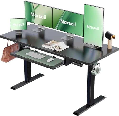 Marsail Electric Standing Desk with Ergonomic Keyboard Tray  48x24 Inch Adjustable Height with 27 5  to 46 7  Height Range  4 Memory Presets  Smooth and Quiet Lifting  Computer Workstation  Rustic