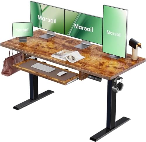 Marsail Electric Standing Desk with Ergonomic Keyboard Tray  48x24 Inch Adjustable Height with 27 5  to 46 7  Height Range  4 Memory Presets  Smooth and Quiet Lifting  Computer Workstation  Rustic