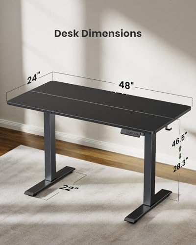 Marsail Standing Desk Adjustable Height Stand up Home Office Desk   48x24 Inch Electric Standing Computer Desk  with 4 Memory Presets  Headphone Hook  Cable Organizer  Black
