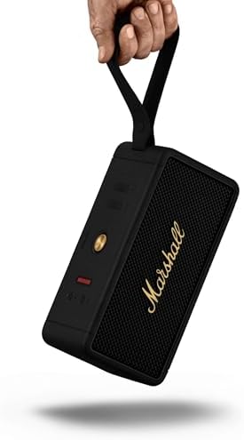 Marshall Middleton Portable Bluetooth Speaker   Rugged Waterproof/Dust proof Design   Loud Stereo Sound  Deep Bass   Compact and Wireless for Travel and Outdoors   Black and Brass