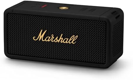 Marshall Middleton Portable Bluetooth Speaker   Rugged Waterproof/Dust proof Design   Loud Stereo Sound  Deep Bass   Compact and Wireless for Travel and Outdoors   Black and Brass