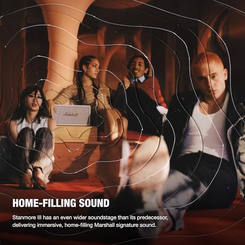 Marshall Stanmore III Bluetooth Home Speaker   Loud Stereo Sound with Bass and Treble Controls   Plug in Powered   Record Player Compatible   RCA and 3 5 mm Aux Inputs   Cream