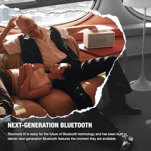 Marshall Stanmore III Bluetooth Home Speaker   Loud Stereo Sound with Bass and Treble Controls   Plug in Powered   Record Player Compatible   RCA and 3 5 mm Aux Inputs   Cream