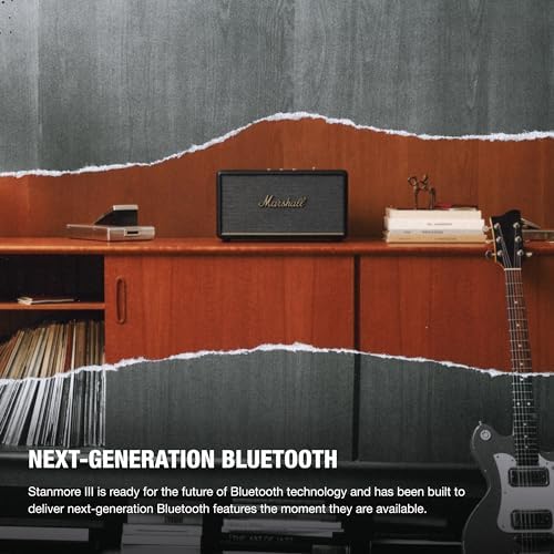 Marshall Stanmore III Bluetooth Home Speaker   Loud Stereo Sound with Bass and Treble Controls   Plug in Powered   Record Player Compatible   RCA and 3 5mm Aux Inputs   Black