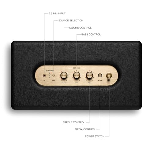 Marshall Stanmore III Bluetooth Home Speaker   Loud Stereo Sound with Bass and Treble Controls   Plug in Powered   Record Player Compatible   RCA and 3 5mm Aux Inputs   Black