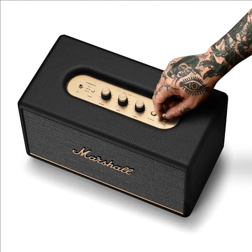 Marshall Stanmore III Bluetooth Home Speaker   Loud Stereo Sound with Bass and Treble Controls   Plug in Powered   Record Player Compatible   RCA and 3 5mm Aux Inputs   Black