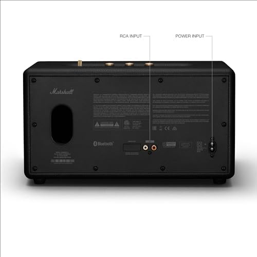 Marshall Stanmore III Bluetooth Home Speaker   Loud Stereo Sound with Bass and Treble Controls   Plug in Powered   Record Player Compatible   RCA and 3 5mm Aux Inputs   Black