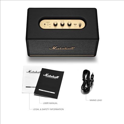Marshall Stanmore III Bluetooth Home Speaker   Loud Stereo Sound with Bass and Treble Controls   Plug in Powered   Record Player Compatible   RCA and 3 5mm Aux Inputs   Black