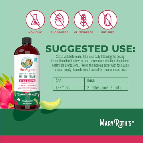 MaryRuths Liquid Multivitamin   Hair Growth   Clinically Tested in Women for Thicker Hair & Facial Wrinkles   Biotin 10000mcg   Lustriva Hair Growth Supplements   Skin Care   Ages 18    30 Fl Oz