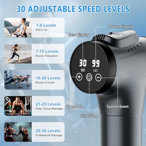 Massage Gun  Muscle Massage Gun for Athletes Handheld Electric Deep Tissue Back Massager  Percussion Massage Device for Pain Relief with 30 Speed Levels 9 Heads pcs