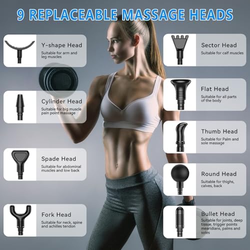 Massage Gun  Muscle Massage Gun for Athletes Handheld Electric Deep Tissue Back Massager  Percussion Massage Device for Pain Relief with 30 Speed Levels 9 Heads pcs