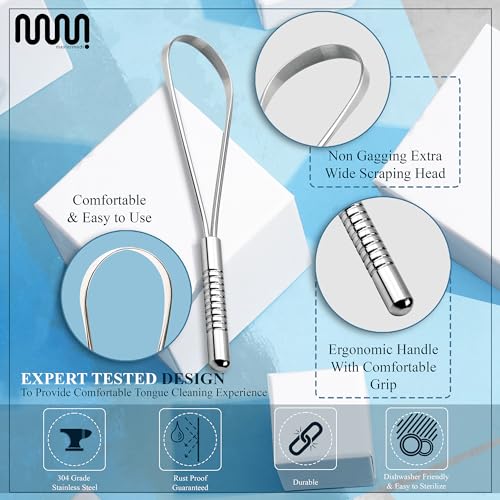 MasterMedi Tongue Scraper with Case Easy to Use Tongue Scraper for Adults  Tongue Cleaner for Oral Care & Hygiene Copper Set of 2  with Travel Case 