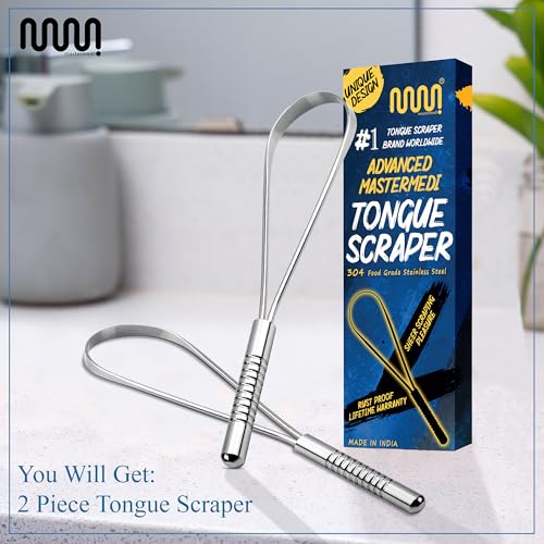 MasterMedi Tongue Scraper with Case Easy to Use Tongue Scraper for Adults  Tongue Cleaner for Oral Care & Hygiene Copper Set of 2  with Travel Case 