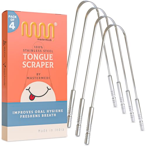 MasterMedi Tongue Scraper with Case Easy to Use Tongue Scraper for Adults  Tongue Cleaner for Oral Care & Hygiene Copper Set of 2  with Travel Case 