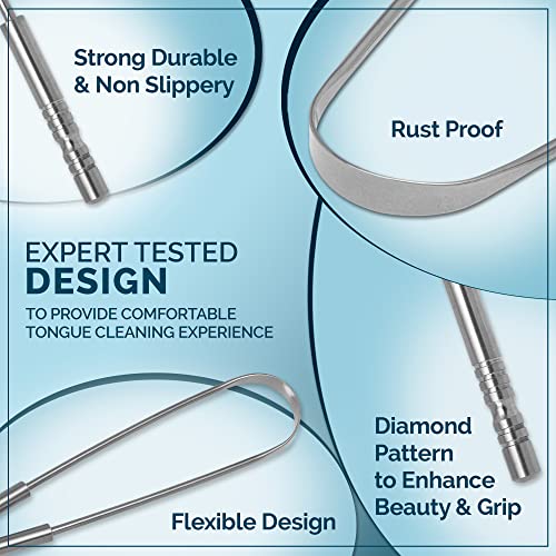 MasterMedi Tongue Scraper with Case Easy to Use Tongue Scraper for Adults  Tongue Cleaner for Oral Care & Hygiene Copper Set of 2  with Travel Case 