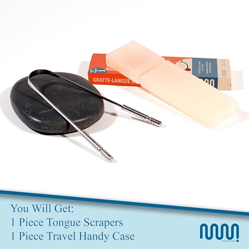MasterMedi Tongue Scraper with Case Easy to Use Tongue Scraper for Adults  Tongue Cleaner for Oral Care & Hygiene Copper Set of 2  with Travel Case 