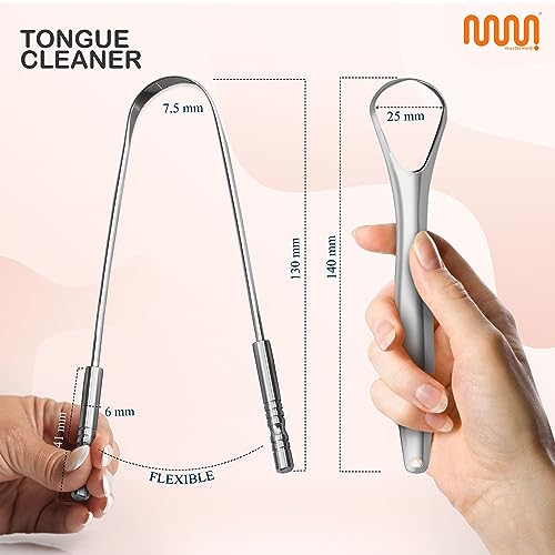 MasterMedi Tongue Scraper with Case Easy to Use Tongue Scraper for Adults  Tongue Cleaner for Oral Care & Hygiene Copper Set of 2  with Travel Case 