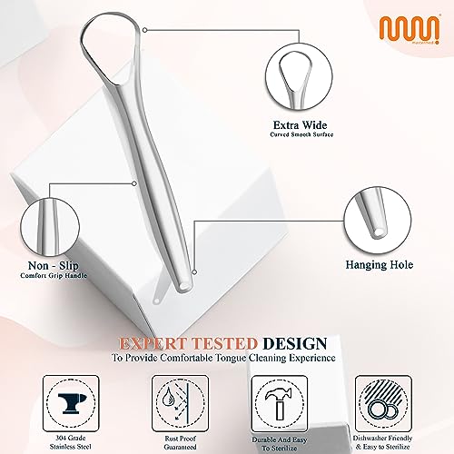MasterMedi Tongue Scraper with Case Easy to Use Tongue Scraper for Adults  Tongue Cleaner for Oral Care & Hygiene Copper Set of 2  with Travel Case 