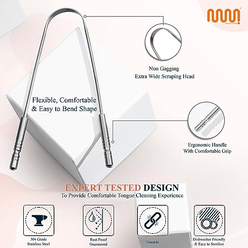 MasterMedi Tongue Scraper with Case Easy to Use Tongue Scraper for Adults  Tongue Cleaner for Oral Care & Hygiene Copper Set of 2  with Travel Case 