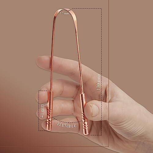 MasterMedi Tongue Scraper with Case Easy to Use Tongue Scraper for Adults  Tongue Cleaner for Oral Care & Hygiene Copper Set of 2  with Travel Case 