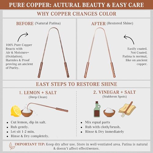 MasterMedi Tongue Scraper with Case Easy to Use Tongue Scraper for Adults  Tongue Cleaner for Oral Care & Hygiene Copper Set of 2  with Travel Case 