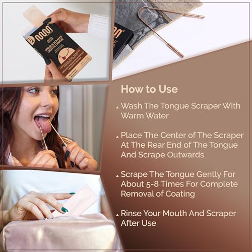 MasterMedi Tongue Scraper with Case Easy to Use Tongue Scraper for Adults  Tongue Cleaner for Oral Care & Hygiene Copper Set of 2  with Travel Case 