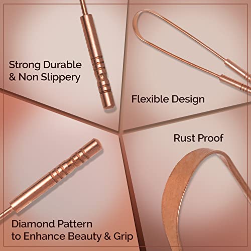 MasterMedi Tongue Scraper with Case Easy to Use Tongue Scraper for Adults  Tongue Cleaner for Oral Care & Hygiene Copper Set of 2  with Travel Case 