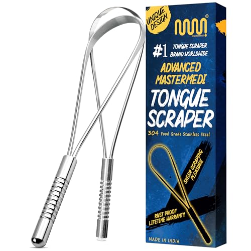 MasterMedi Tongue Scraper with Case Easy to Use Tongue Scraper for Adults  Tongue Cleaner for Oral Care & Hygiene Copper Set of 2  with Travel Case 