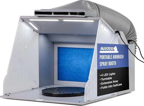 Master Airbrush Kit de Cabina de Aerógrafo Portátil con Ventiladores de Escape Duales, 4 Luces LED, Mesa Giratoria y Manguera de Extensión, Cabina de Aerógrafo de 16"x18"x13" para Aficiones, Pintura