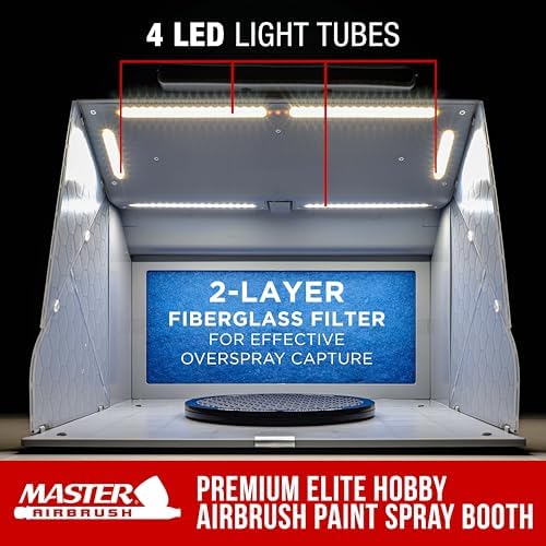 Master Airbrush Kit de Cabina de Aerógrafo Portátil con Ventiladores de Escape Duales, 4 Luces LED, Mesa Giratoria y Manguera de Extensión, Cabina de Aerógrafo de 16"x18"x13" para Aficiones, Pintura